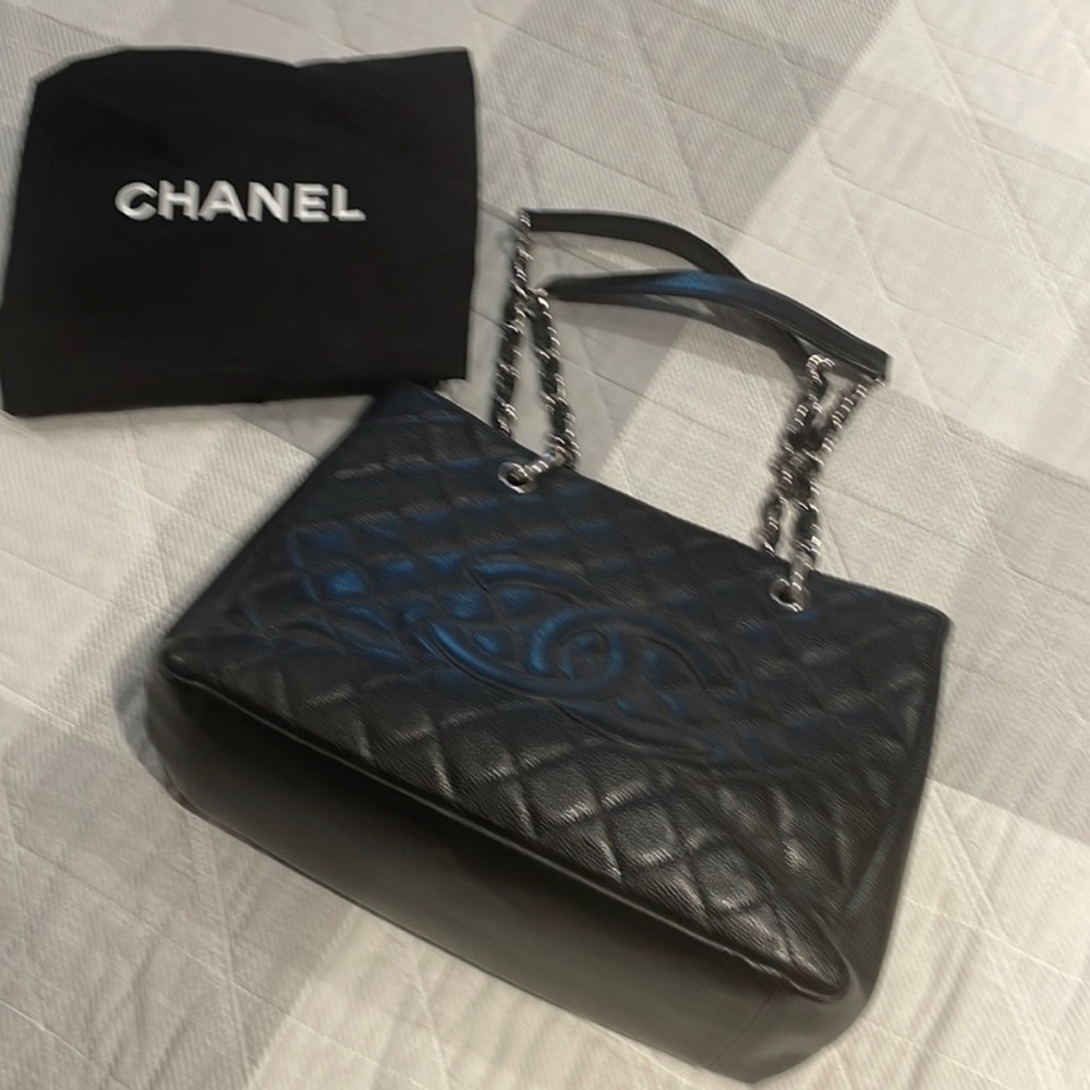Chanel Black Caviar grand shopper silver hardware